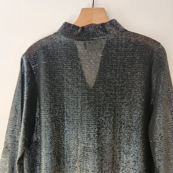 Vintage Teddi of California Black Silver Metallic Tunic V-Neck Disco Size 12 - Picture 8 of 14
